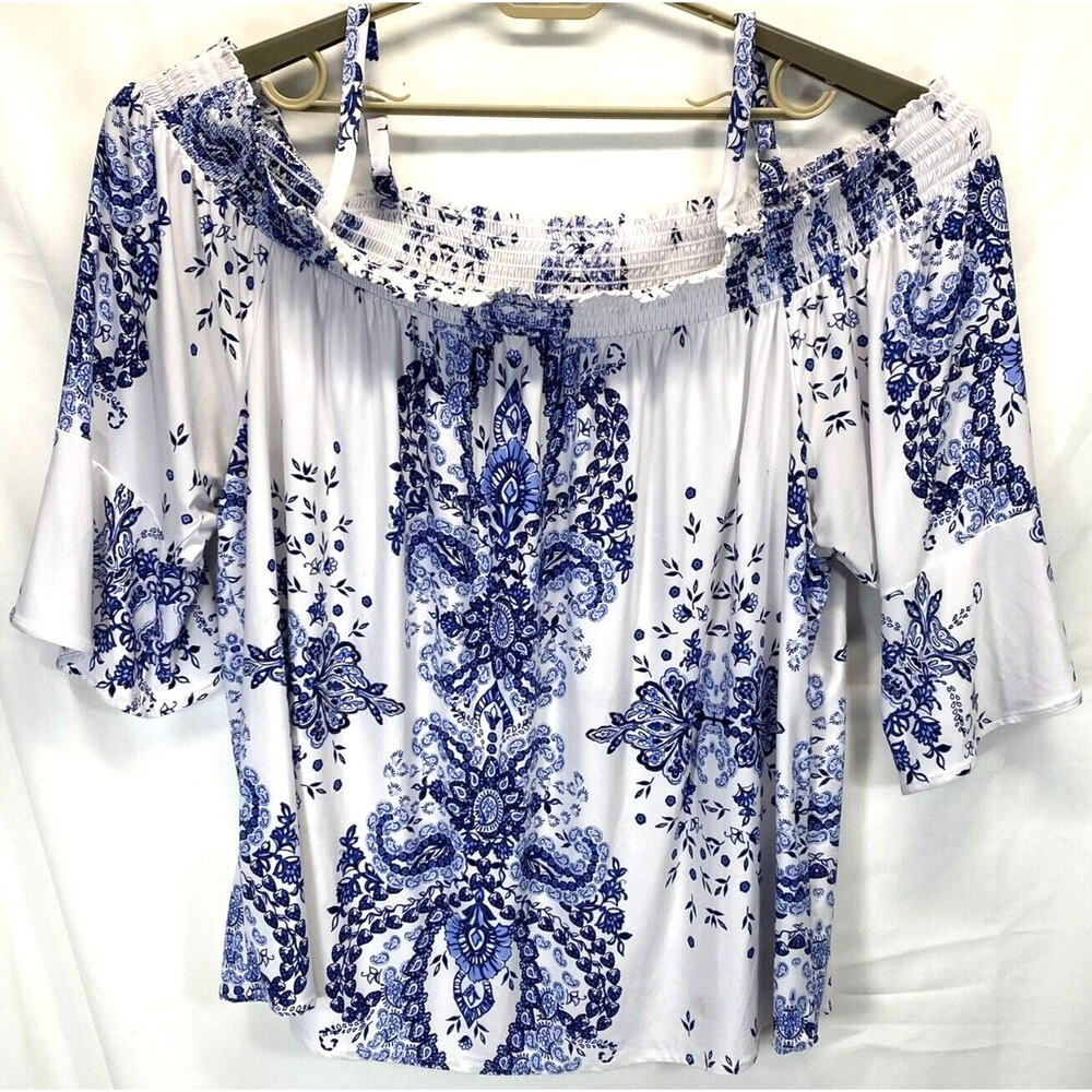 International Concept Women 3XL Top Strappy Floral 3/4 Angel Sleeve Peasant